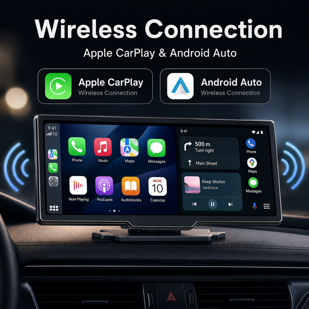 DriveGuard™ Command Pro – Wireless CarPlay & Android Auto Smart Display